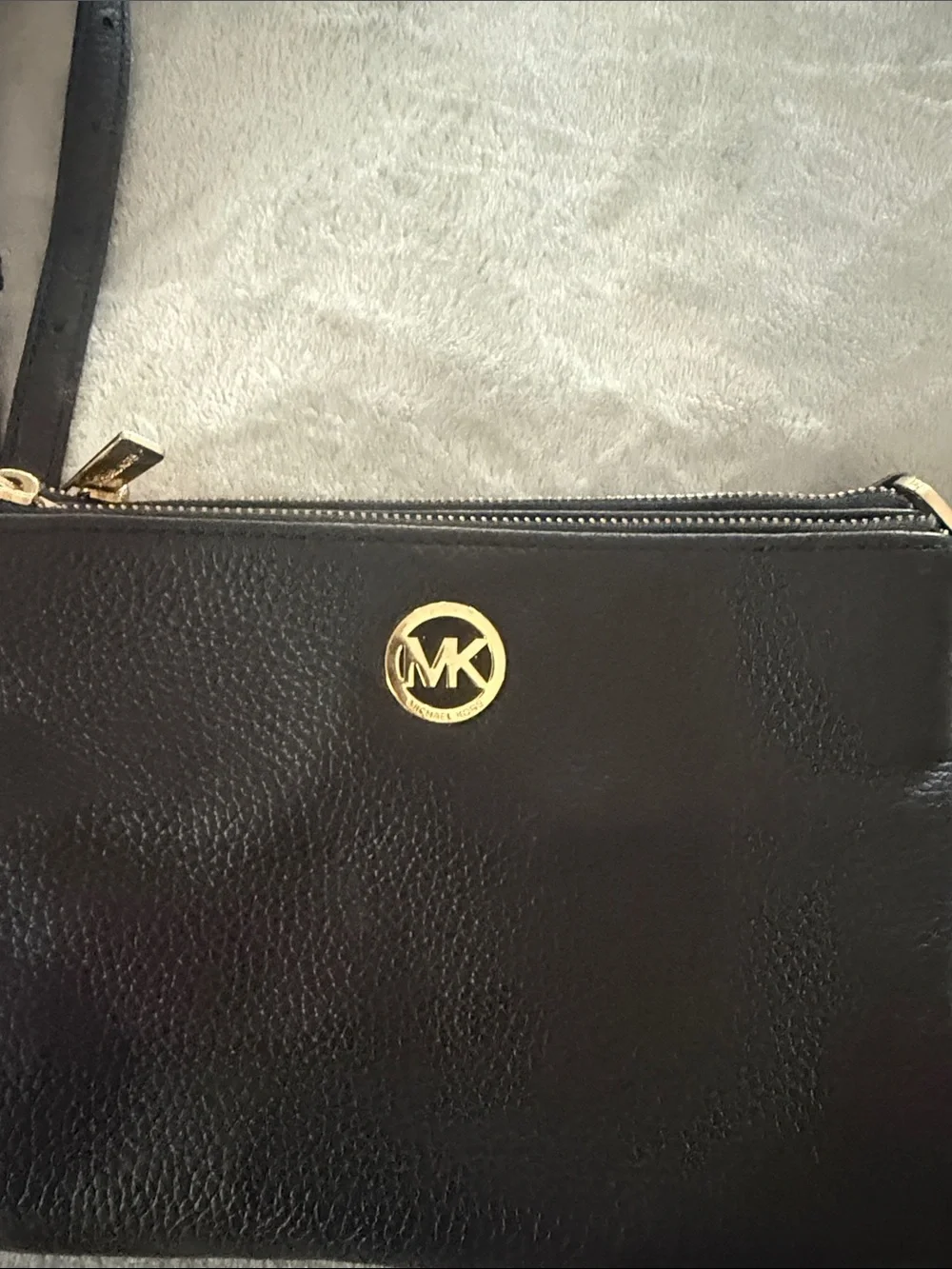 Michael Kors Black Leather Crossbody with Gold MK Emblem - Picture 2 of 5